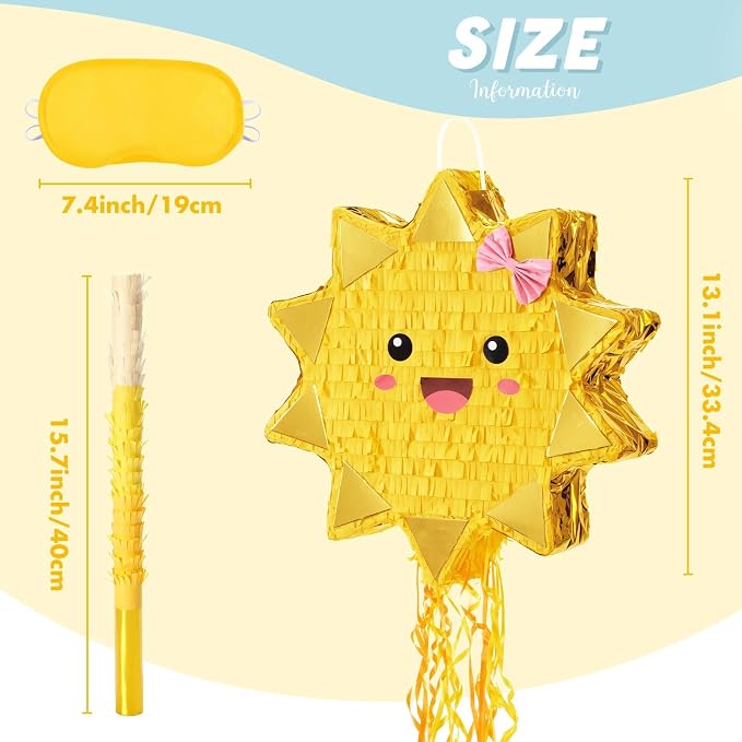 WERNNSAI Sun Piñata - Sunshine Party Decorations Pull String Sun Piñata with Blindfold and Bat for Girls Kids Sunshine Birthday Baby Shower Summer Party Game Supplies