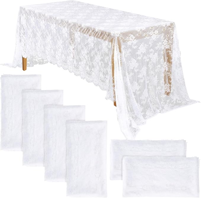Honeydak 6 Pcs Lace Tablecloth Rectangular 60 x 120 Inch Wedding Rustic Tablecloth Overlay Rose Vintage Embroidered Wedding Reception Party Table Cover Decorations for Bridal Tea Party