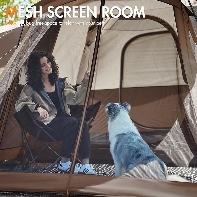PORTAL 6/8/10 Person Family Camping Tent with Screen Room, Water Resistant Big Tunnel Tents with Rainfly, Large Family Tent for Camping, Outdoor, Patio