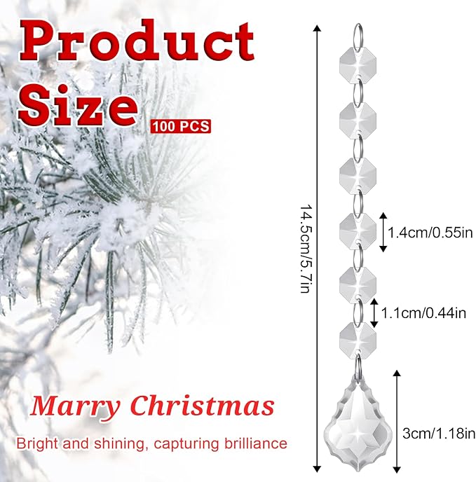 100 Pcs Clear Acrylic Crystal Ornament Beads Hanging Glass Crystals Clear Acrylic Prisms Pendant Ornaments for Centerpieces, Chandelier, Wedding Decor