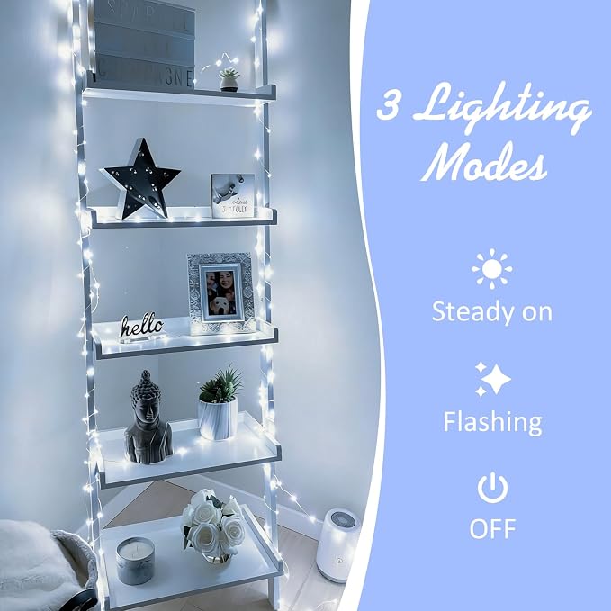 QITONG White Fairy Lights Battery Operated, 8 Pack Each 16ft 50 LED Outdoor Christmas String Lights, Silver Wire Mini Twinkle Light Indoor
