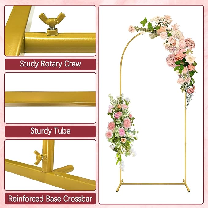 6FT Wedding Arch Backdrop Stand and Cover Set, Metal Balloon Arch Stand and Cover for Birthday Party Wedding Ceremony Bridal Baby Shower Graduation Decoration