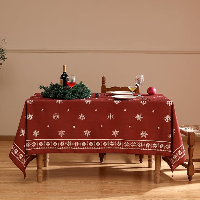 ISAENNE Designer Vintage Linen Rectangular Tablecloth,118"x67"-Carol C | French Elegant Long Table Cloth Rectangle Table,Red,Decor,Heavyweight,Dining Room,Kitchen,Tea Party,Thanksgiving,Christmas