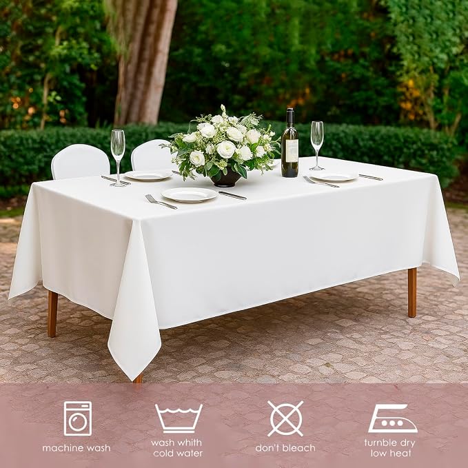 10 Pack 60 x 102 Inch White Rectangle Tablecloth, Polyester Fabric Washable Table Cloth for Home, Party, Wedding or Restaurant Use.