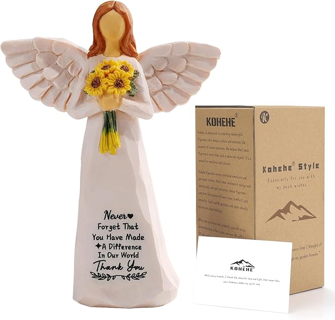 Kohehe Thank You Gifts for Women,5.5'' Handmade Angel Figurine Sunflower Gifts for Women,Employee Appreciation Gift,Appreciation Gift for Teacher Coworkers Boss Lady