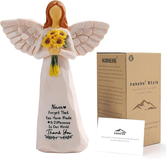 Kohehe Thank You Gifts for Women,5.5'' Handmade Angel Figurine Sunflower Gifts for Women,Employee Appreciation Gift,Appreciation Gift for Teacher Coworkers Boss Lady