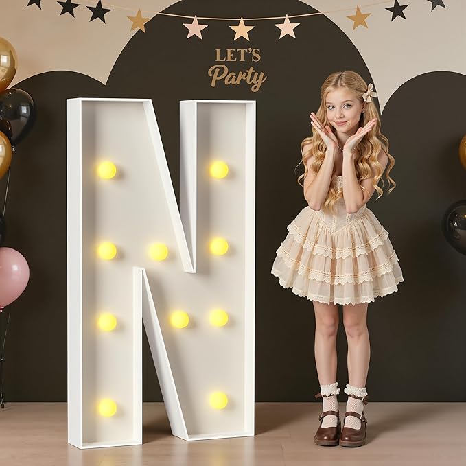 Marquee Letters 4 Feet Tall, 4FT Large Light up Letters N, Big Sign N with Warm White Light for Birthday Wedding Proposal Engagement Graduation Party Backdrop Decorations