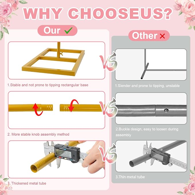 8 FT x 8 FT Square Backdrop Stand Square Arch Wedding Arches Adjustable Pipe for Ceremony Wedding Party Birthday Baby Shower Anniversary Arbor Balloon Decoration（Gold）