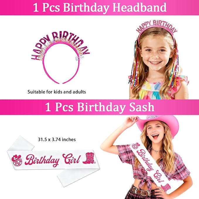 Cowgirl Birthday Party Decorations, Disco Cowgirl Party Supplies with Happy Birthday Banner, Hangang Swir, Latex Balloons, Cake & Cupcake Toppers, Tablecloth for Girls birthday Decor