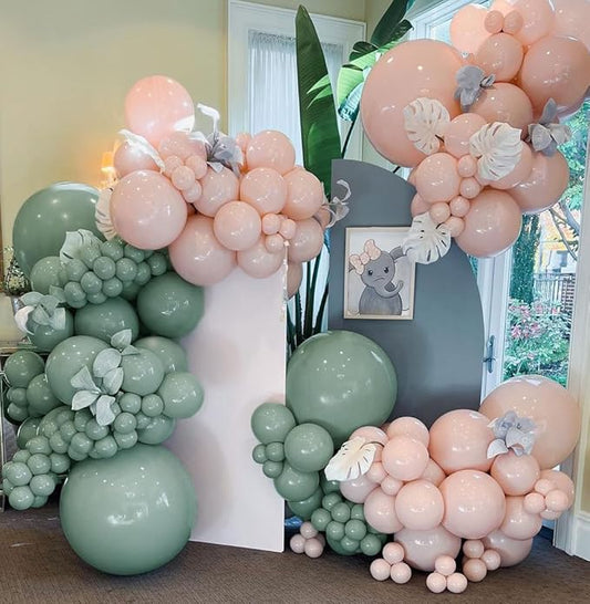 Pastel Pink and Dusty Green Balloon Garland Double Stuffed Baby Pink Balloons Arch Different Sizes 18/12/5 Inch Macaron Balloon Kit for Baby Shower Wedding Princess Birthday Party Decor