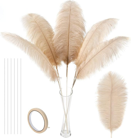 Soarer Champagne Large Ostrich Feathers - 10Pcs Making Kit 34inch Extra Large Ostrich Feathers Long for Tall Vase,Floral Arrangement,Wedding Party Centerpieces and Home Decoration(Champagne)