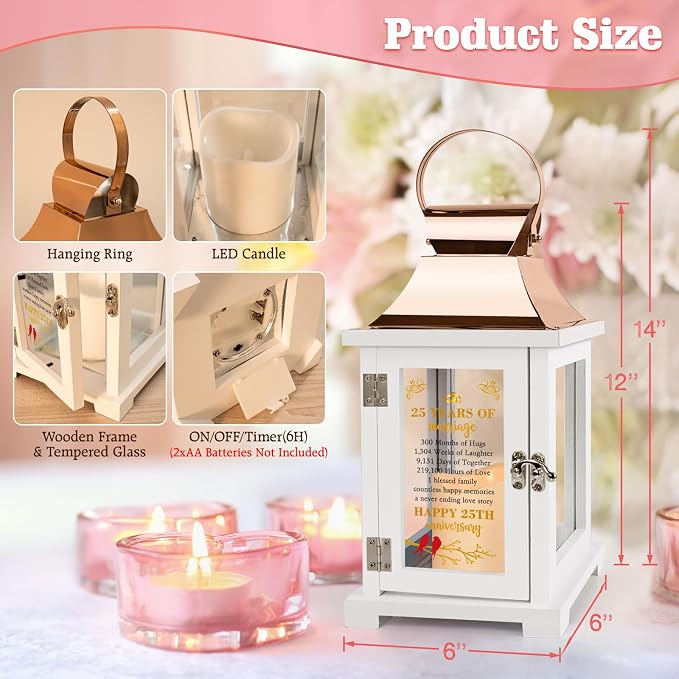 25th Anniversary Lantern - Wedding Gifts for Couple, Parents, Grandparents - Happy Anniversary Decoration