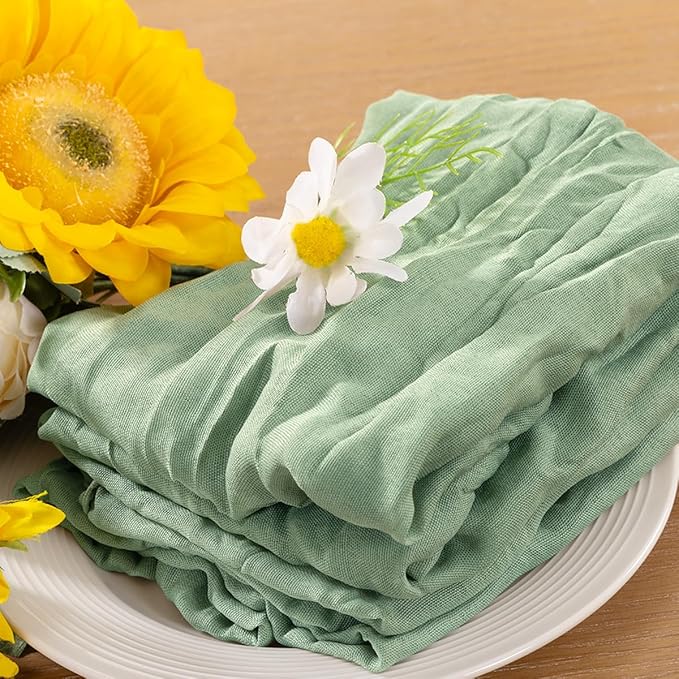 25pcs Sage Green Cheesecloth Napkins Spring Washable Boho Rustic Gauze Table Cloth Napkins Bulk 21x21 Inches for Wedding Party Bridal Baby Shower Birthday Table Decor