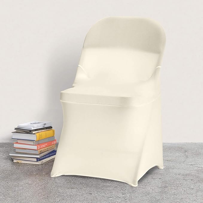 Peomeise Stretch Spandex Folding Chair Cover for Wedding Party Dining Banquet Event (25, Ivory)