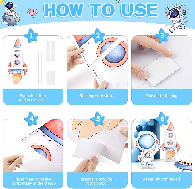 Large Space Themed Cardboard Cutouts - 4Pcs Astronaut Rocket Spacecraft Spaceship Yard Sign Set Outer Space Cardboard Stand Sign for Birthday Decorations Photo Booth Props