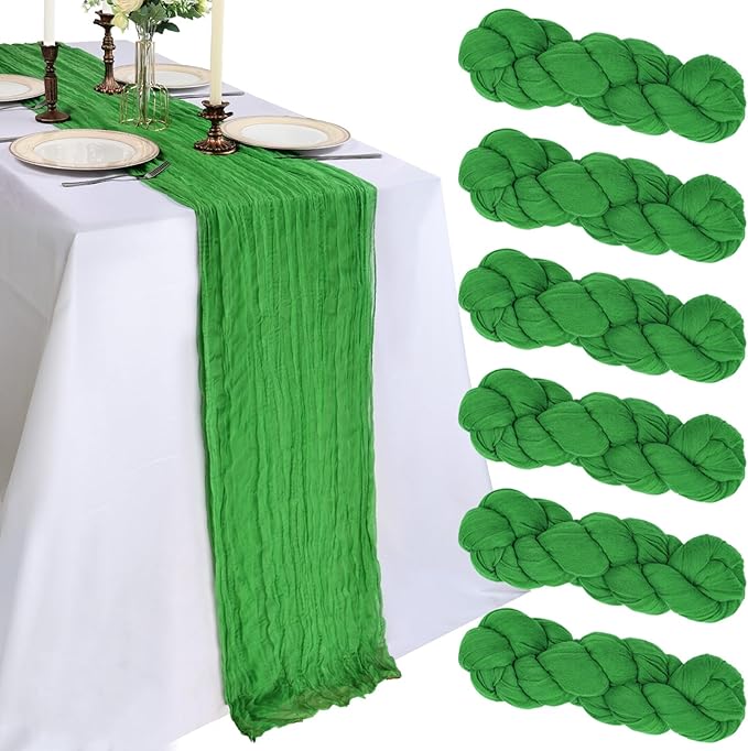 6 Pack 10FT Green Cheesecloth Table Runner 120 Inch Long Gauze Rustic Boho Spring Cheese Cloth Table Runner Sheer Fabric Decorations for Holiday Party Wedding Banquet Bridal Baby Shower Décor