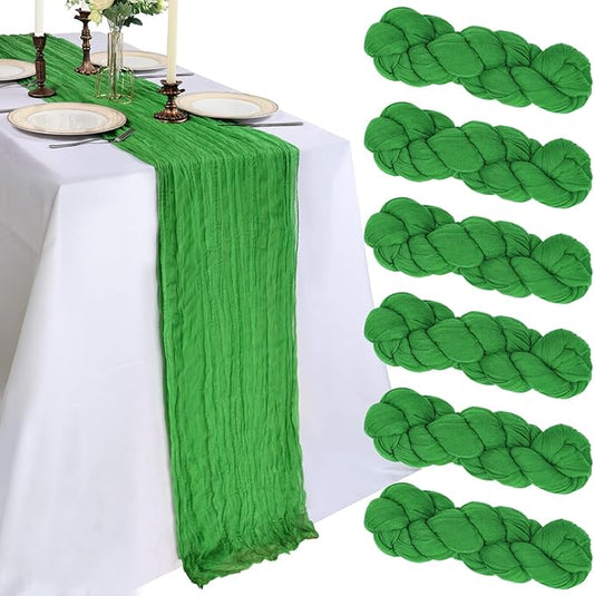 6 Pack 10FT Green Cheesecloth Table Runner 120 Inch Long Gauze Rustic Boho Spring Cheese Cloth Table Runner Sheer Fabric Decorations for Holiday Party Wedding Banquet Bridal Baby Shower Décor