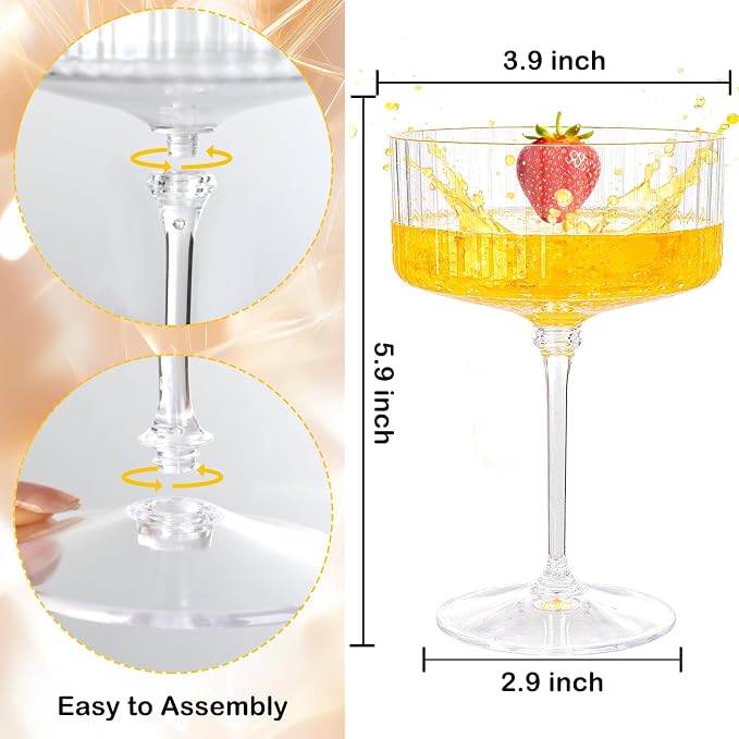 LIYH 20 Pcs Plastic Martini Glasses 10 Oz Disposable Martini Glasses Cocktail Coupe Plastic Champagne Tower Disposable Wine Cups Perfect for Bar Cocktails Parties Birthday - Gold Edge