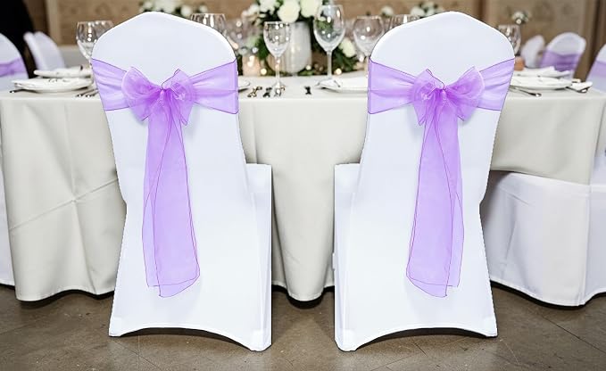 MDS® Pack of 125 Organza Chair Sashes for Wedding Decoration, Reusable Sheer Chair Bows for Banquet Chair Cover, Reception, Bridal Shower, Baby Shower, Birthday Party & Special Events - Light Purple