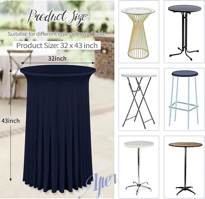 fani 6 Packs 32"x 43" Round Cocktail Table Skirt, Spandex Fitted High Top Table Skirt, Spandex Stretch Cocktail Tablecloth for Wedding Party Bar Banquet Birthday Tables(Navy Blue)