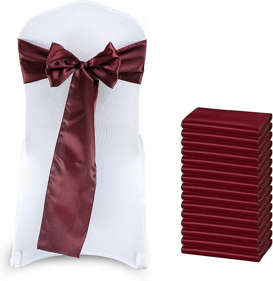 MDS Satin Chair Sashes, 75 Pack, 7”x108” Each, Decorative Chair Bows Ribbon Tie Backs for Wedding Party, Holiday Dinner, Birthday, Reception, Banquet, Hotel & Event Decoration - Burgundy