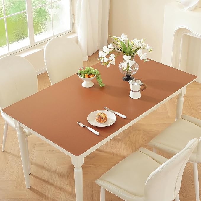OstepDecor Brown Table Cover Protector 30 x 48 Inch, 1.5mm Thick Plastic Table Cover, Dining Table Protector Pad, Waterproof & Easy Cleaning PVC Desk Mat for Dresser, Coffee & Kitchen Wooden Tabletop