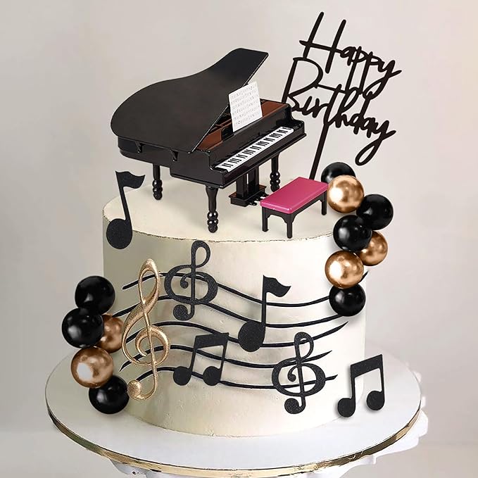 Music Cake Topper Piano Cake Toppers Music Notes Balls Cake Decorations for Musician Birthday Party Rock Theme Party