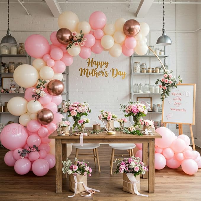 Pink Ivory Rose Gold Balloon Arch Kit – Double Stuffed Light Pink Cream White Balloons with Gold Butterflies for Baby Shower, Bridal, Birthday, Princess, Engagement, Garden Party Decorations
