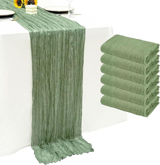 6Pack Sage Green Cheese Cloth Table Runner 10Ft Cheesecloth Table Runner Boho Gauze Table Runners Sage Green Wedding Decor for Party Bridal Shower Thanksgiving Christmas