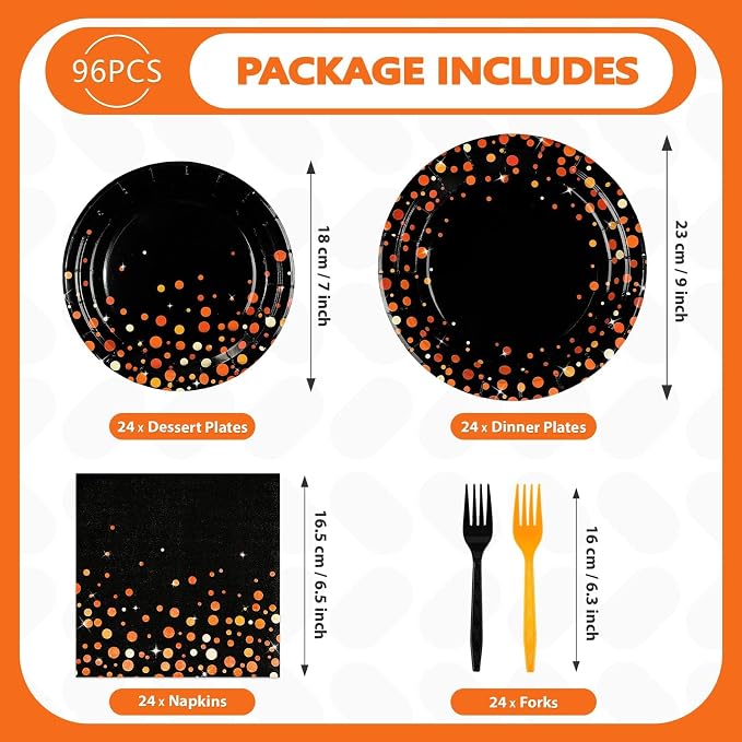 96Pcs Orange and Black Graduation Party Decorations Congrats Grad Orange Black Plates and Napkins for Boys Girls Graduations School Birthday Baby Shower Party Supplies Serves 24