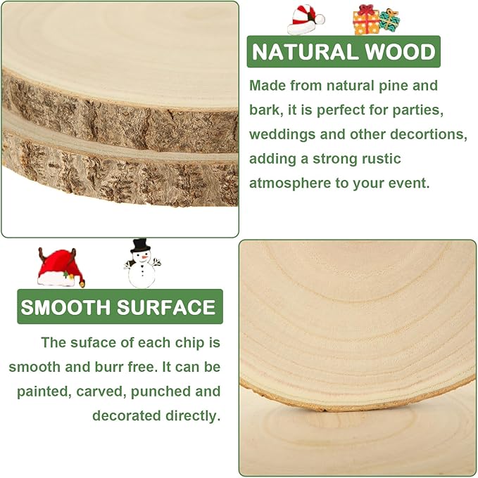 WOPPLXY 10 Pcs Large Unfinished Wood Slices for Centerpieces, 8-9 Inches Wood Rounds for Tables Decor Round Wooden Discs, Wooden Slices Rustic Wood Slabs for DIY Crafts, Wedding,Christmas,Table Decor