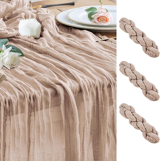 Wokceer Cheesecloth Table Runner 3Pack 10FT Nude Pink Boho Gauze Cheese Cloth Table Runner for Party Long Rustic Sheer Table Runners for Baby Bridal Shower Wedding Easter Table Decor