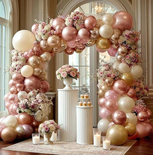 Rose Gold Balloon Garland 112pcs Double Stuffed Pearl Pink Balloons Different Sizes of 18 12 5 Inch Metallic Gold Champagne Balloon Arch Kit for Birthday Baby Shower Bridal Wedding Party Decor