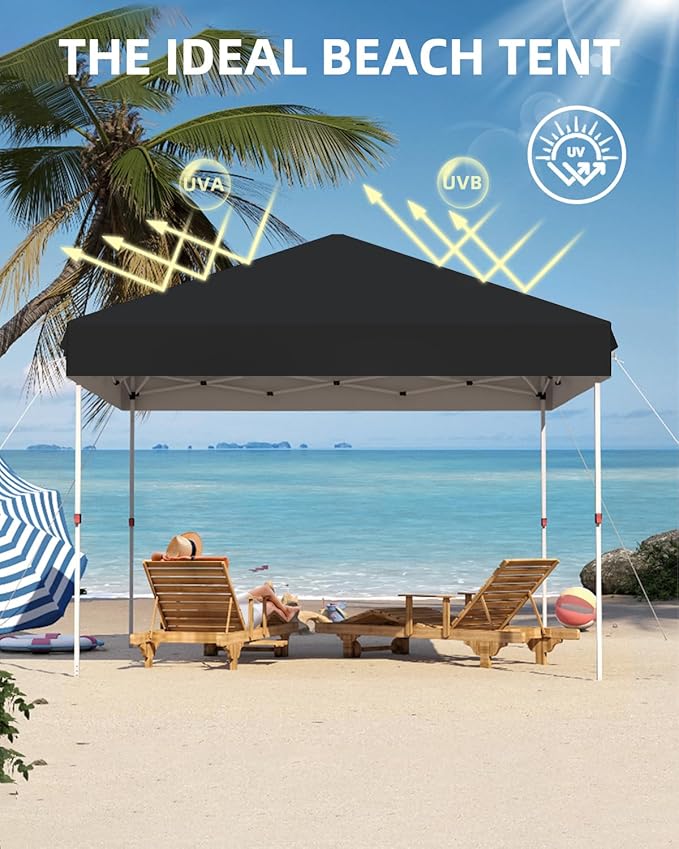 Garvee 10x10 Pop Up Canopy Tent Outdoor Canopy One-Person Set Up Heavy Duty Commercial Instant Tent Shelter, 0-Sidewall+Black