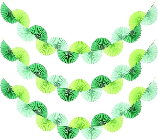 uxcell 3 Pcs Paper Fan Garland, 5.25ft Paper Garland Hanging Decorations Set Party Hanging Decorations Fans for Birthday Parties Holiday Ornaments Family Gatherings Weddings, Green