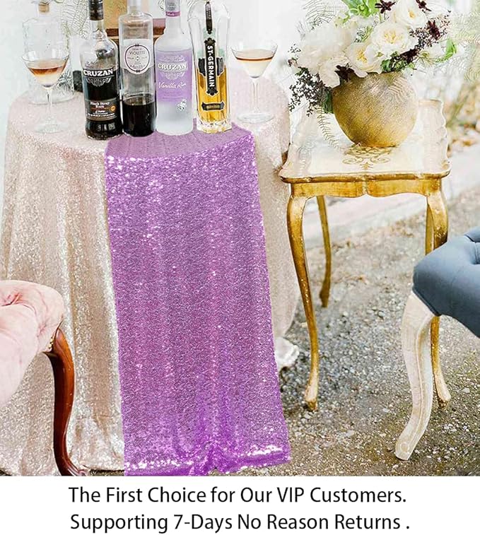 ShinyBeauty Lavender Table Runners Pack of 2 Sequin Table Runners 12inx108in Lavender Sequin Runner -1107