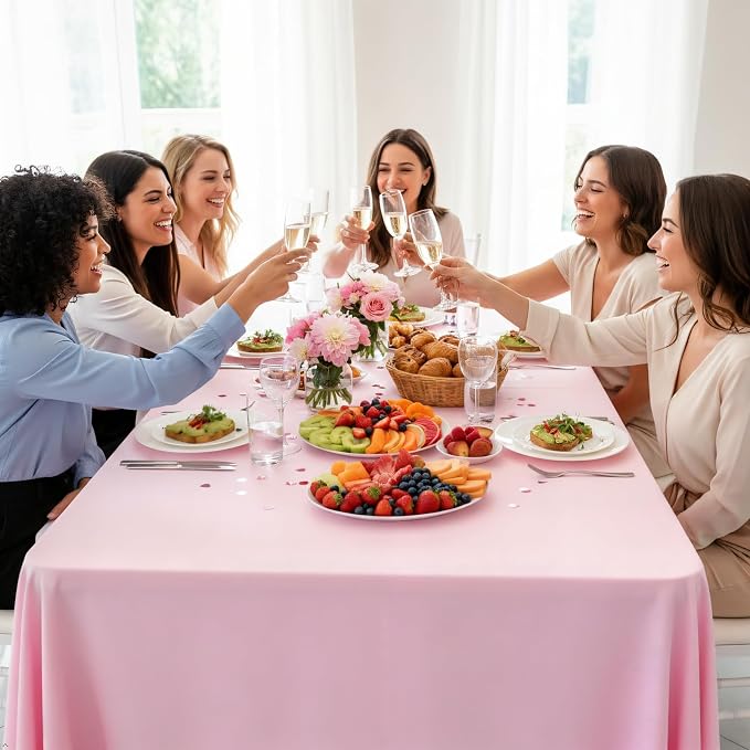 8 Pack Pink Tablecloth 60 x 126 Inch Rectangular for 8 Foot Rectangle Tables, Wrinkle Resistant Pink Table Cloth Washable Polyester Fabric for Holiday Buffet Wedding Party Banquet