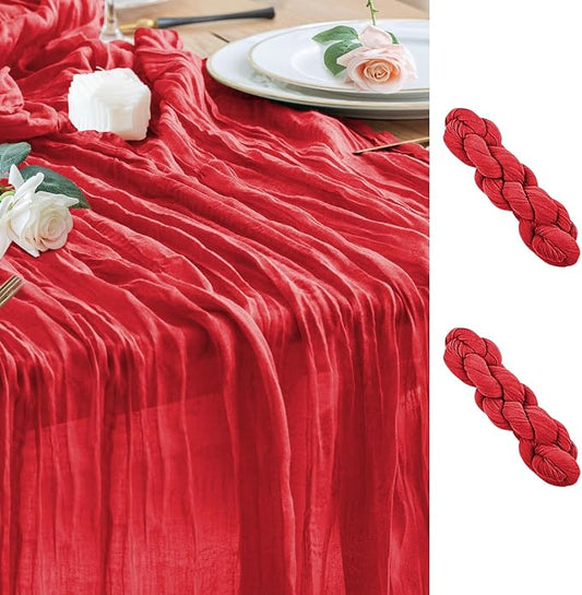 Wokceer Cheesecloth Table Runner 2Pack 10FT Red Boho Gauze Easter Christmas Cheese Cloth Table Runner for Party Thanksgiving Long Rustic Sheer Table Runners for Baby Bridal Shower Wedding Table