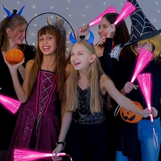 60 PCS Pink Fiber Optic Wands Glow Fiber Wands Bulk LED Light Up Wands with 3 Flashing Modes LED Flashing Sticks for Halloween Christmas Valentine's Day Wedding Gender Reveal Birthday