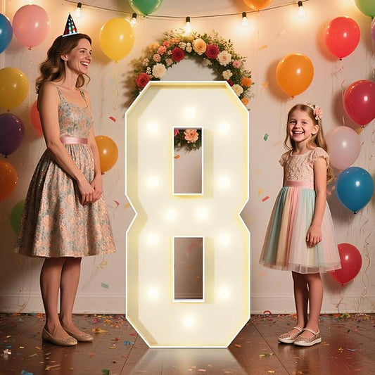 4FT Marquee Numbers 8 Sign,Large Light Up Numbers Party Decoration - Hook and Loop Fastener,No Tools Easy Setup, Corrugated Plastic for Birthdays Weddings Baby Anniversaries(Numbers 8)