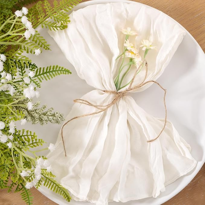 25pcs Ivory White Cheesecloth Napkins Mother‘s Day Spring Washable Boho Rustic Gauze Table Cloth Napkins Bulk 21x21 Inches for Wedding Party Bridal Baby Shower Birthday Table Decor