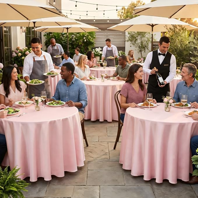 8 Packs 90 Inch Pink Tablecloth Round Tablecloth for Circle Tables, Washable Polyester Table Cloth, Wrinkle Resistant Round Cover for Wedding Party Banquet Dining