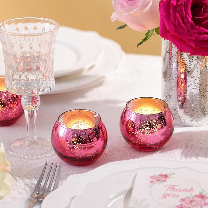 12 Pcs Hot Pink Candle Holders for Barbie Birthday Party Decorations- Summer Bridal Shower Decorations, Votive Candle Holders for Wedding, Pink Candle Centerpieces for Disco, Cowgirl Party