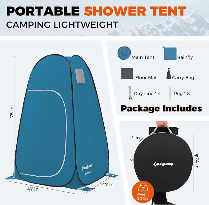 KingCamp Camping Shower Tent, Portable Outdoor Privacy Toilet & Changing Tent Windproof & Waterproof Easy Setup Shelter with Shower Bag for Camping Hiking Beach