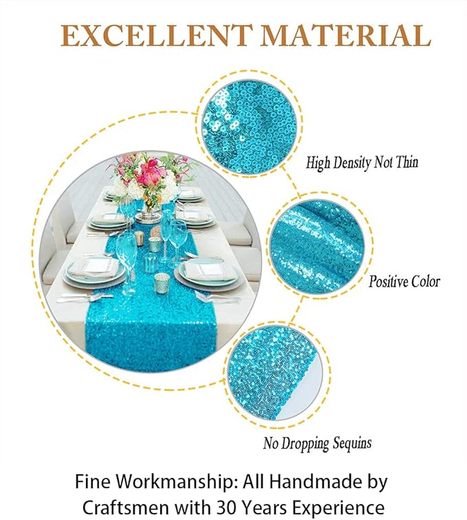 ShinyBeauty Sequin Table Runner Turquoise 12x108-Inch Aqua Party Runner 30Th Birthday Decorations