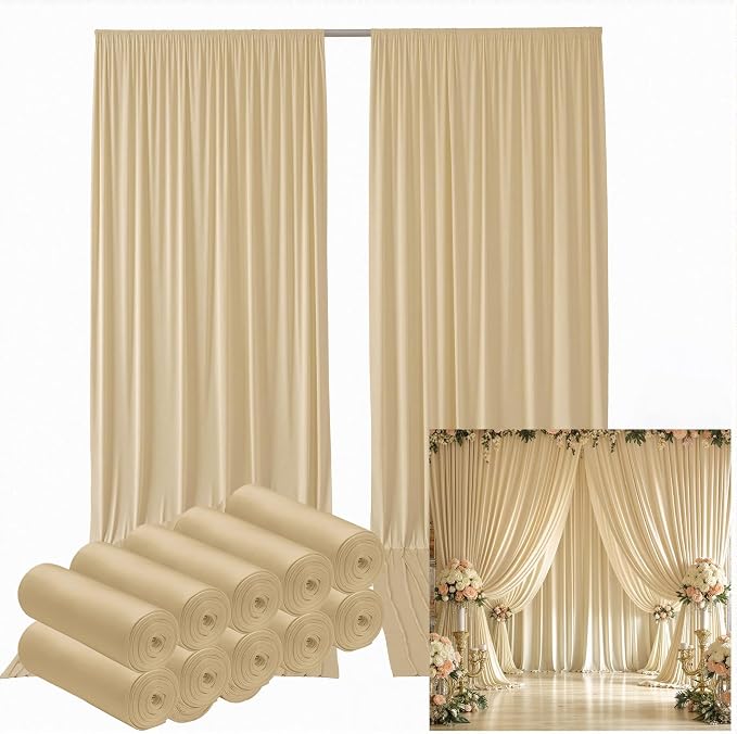 50ftx12ft Beige Backdrop Curtains for Wedding-Wrinkle Free Backdrops Curtain Drapes Fabric Decorations Photo Back Drop Cloth for Baby Shower Photography Stage Reception 10Panels 12ft(H) x 5ft(W)