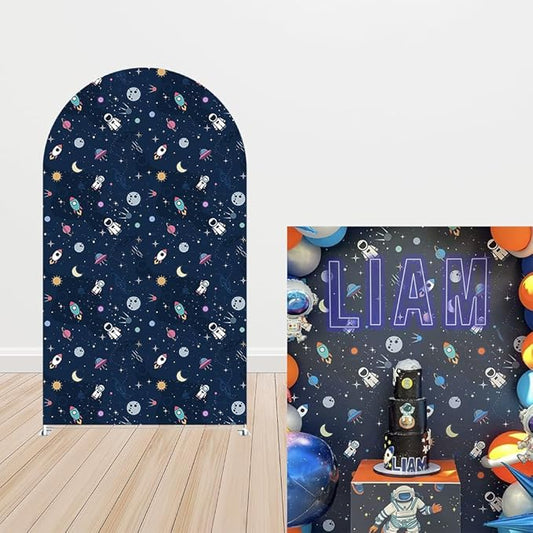 Astronaut Boys Birthday Party Arch Backdrop Cover Arches Stand Stretchy Cover Space Universe Trip Around The Sun Baby Shower Decorations Prop (3.3x6.5ft,3259)