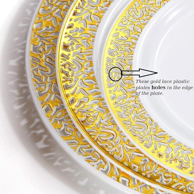 WDF 150PCS Gold Plastic Plates Set - Gold Plates 25Guests Gold Disposable Dinnerware Sets for Wedding Party Birthday