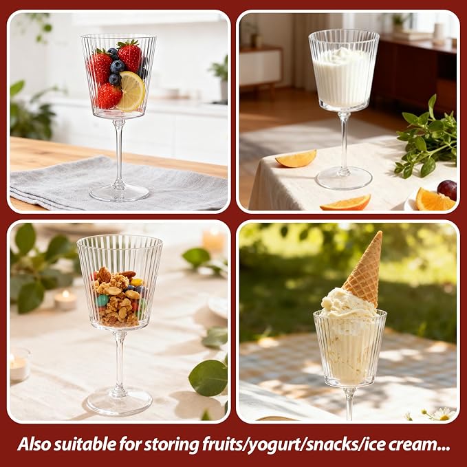 LIYH 20 Pcs Plastic Ribbed Wine Glasses 13.5 Oz,Plastic Goblets Vintage Style Ribbed Drinking Glasses for Wedding Reception,Grand Event Party Supplies for Birthday (20 Guests)