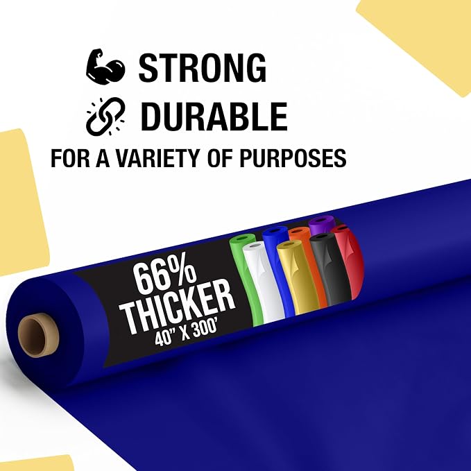 Party Solids 66% Thicker Premium Navy Blue Plastic Table Cover Roll 40" X 300' Table Cloth Plastic Cover Roll Quality Thick Banquet Rolls Disposable Tablecloth Rolls Strong American Based Company